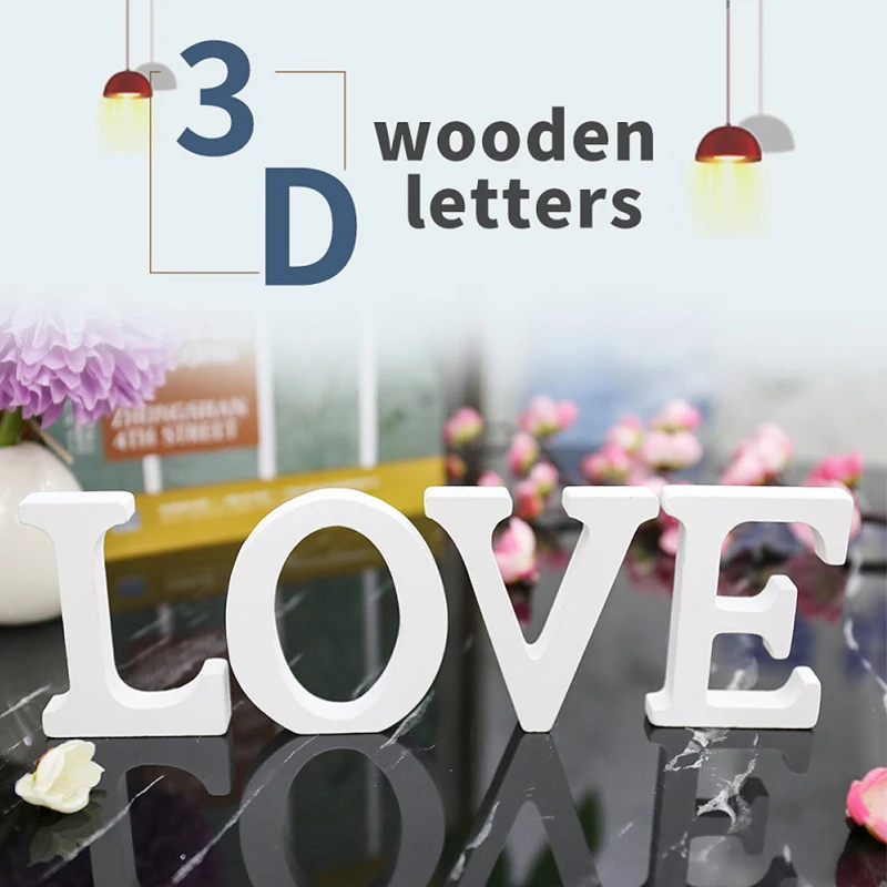 3D Englisch Buchstaben Holz Wand Aufkleber Dekorative Holz Worte Name DIY Aufkleber für Hochzeit