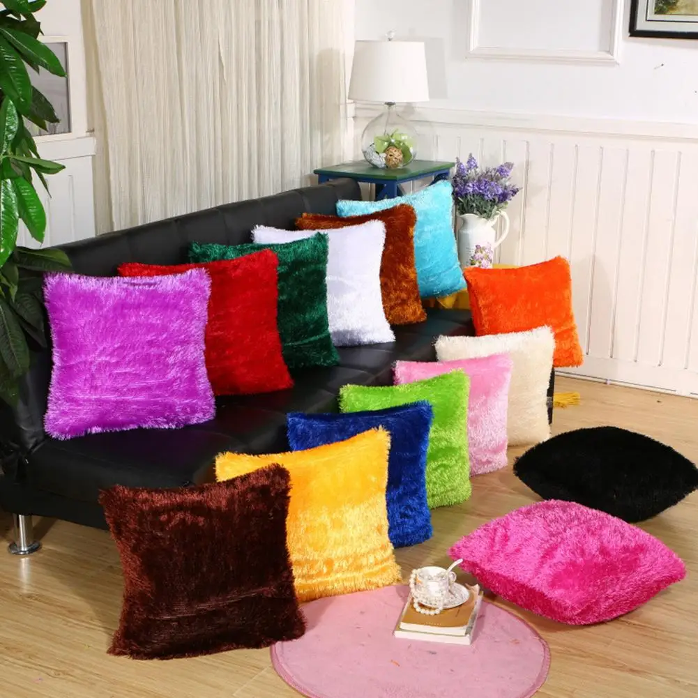 Neue 43x43cm Weiche Plüsch Einfarbig Werfen Kissen Fall Kissen Abdeckung Hause Sofa Decor