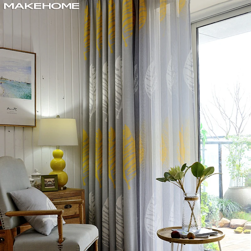 MAKEHOME Amerikanischen stil Blätter Halb Blackout Vorhänge für schlafzimmer Wohnzimmer Küche