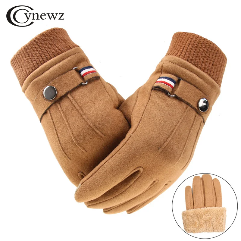 Winter Men's Gloves Suede Keep Warm Touch Screen Windproof Driving Guantes Thick Cashmere Anti Slip