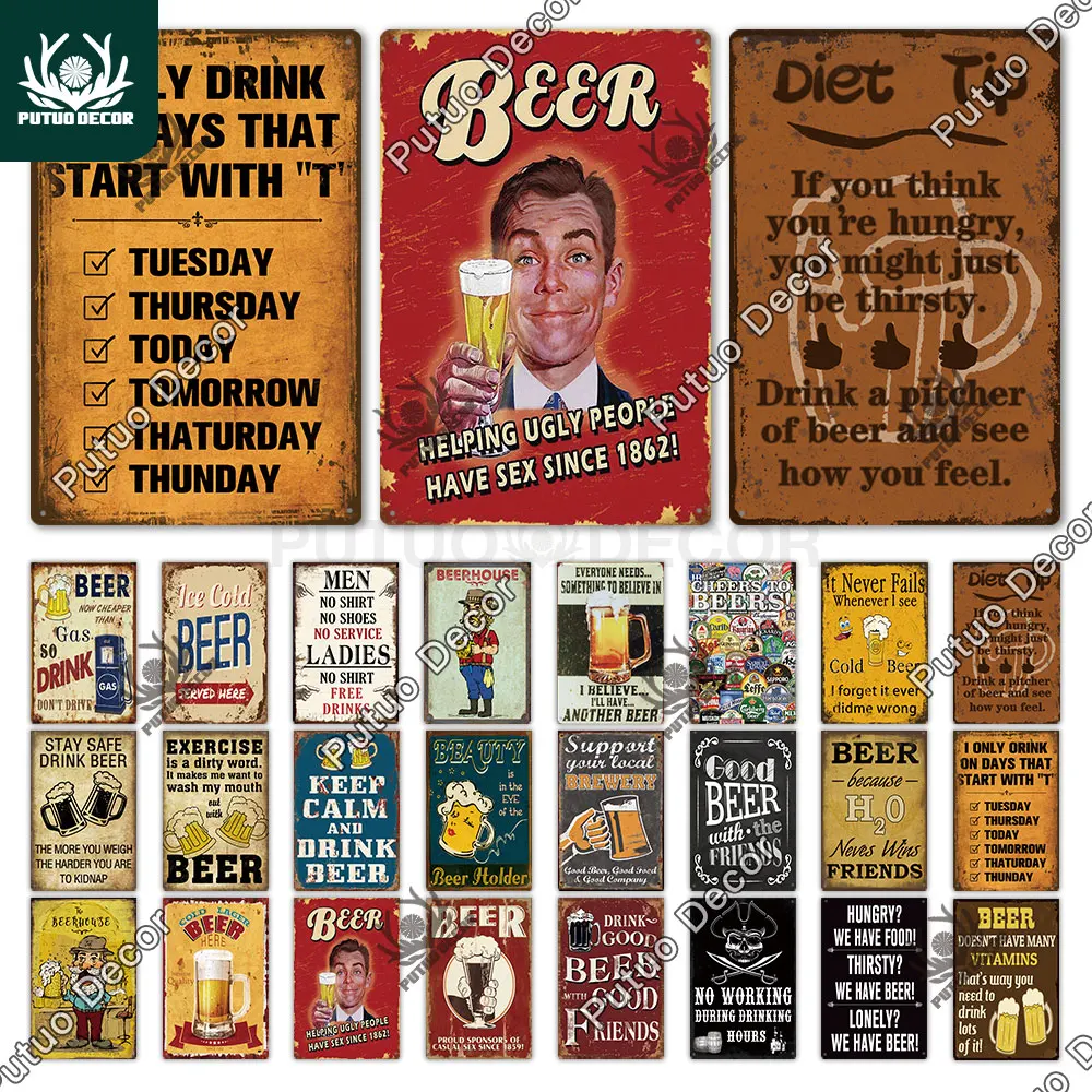 Putuo Dekor lustige Bier Vintage Zinn Zeichen Poster Retro Plakette Metallplatte für Bar Pub Club