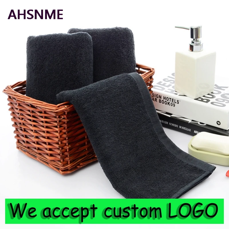 Professionelle Angepasst LOGO 100% Baumwolle Schwarz bad handtuch Hand Handtuch Stickerei Name