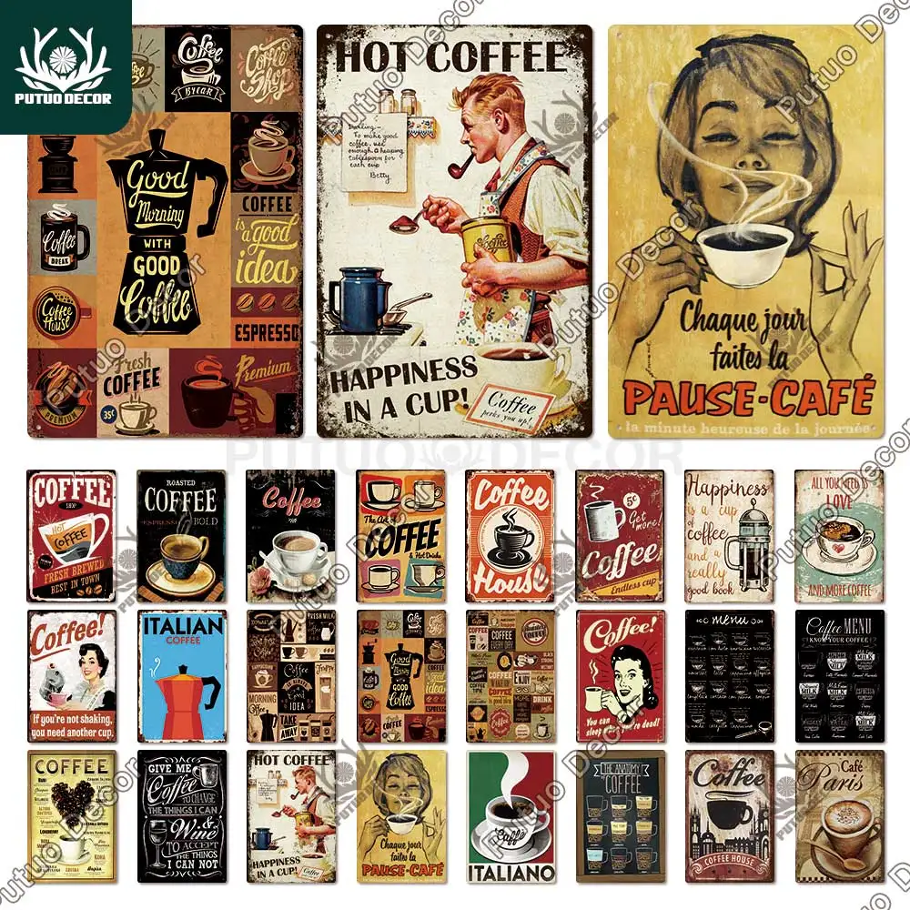 Putuo Dekor Kaffee Zinn Zeichen Vintage Plakette Metallplatte Retro Wand kunst Poster für Küche Bar