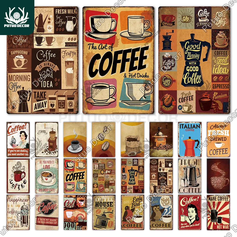 Putuo Dekor Kaffee Vintage Zinn Zeichen Plakette Metallplatte Retro Wand kunst Poster für Küche Bar