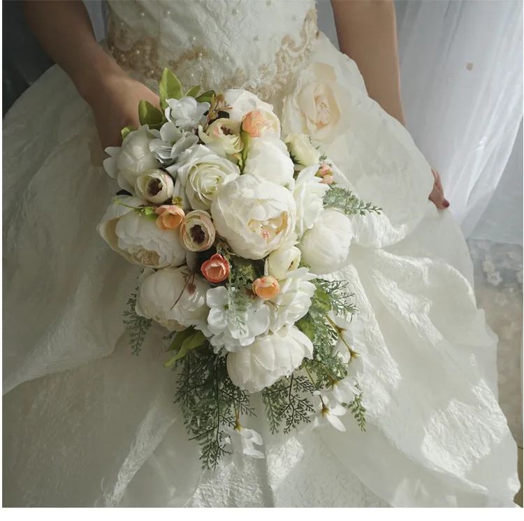 Wasserfall Stil Rustikalen Künstliche Pfingstrose Braut Bouquet Gefälschte Pflanzen Cascading