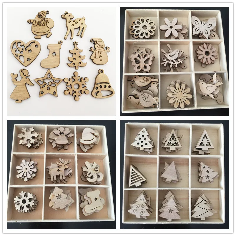 50 Stück Weihnachtsbaum Stern Schneeflocke Formen Holz Scrapbooking Handwerk für Verzierungen