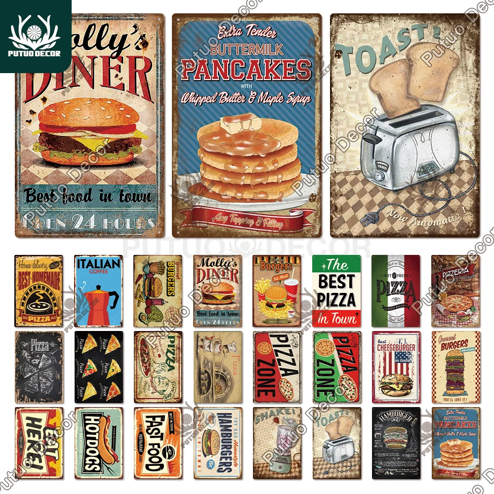 Putuo Decor Fast Food Vintage Blechschild Plakette Metall Retro Platte Hot Dog Poster Wanddekoration
