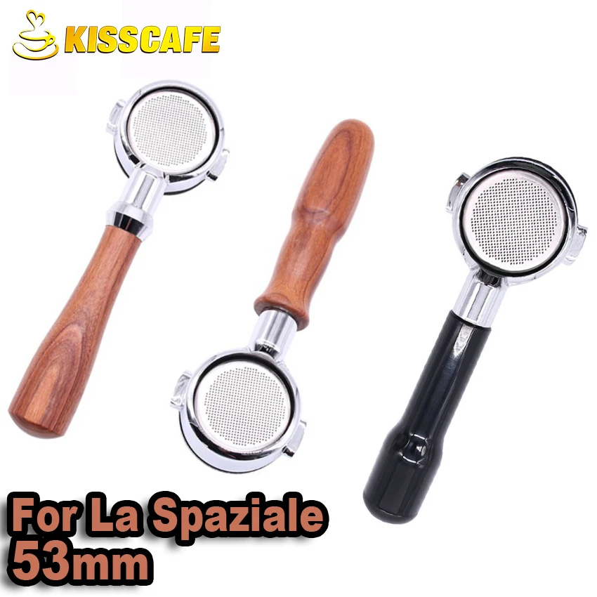 53MM Kaffee Boden Siebträger Edelstahl Maschine Für La Spaziale Filter Halter Holzgriff
