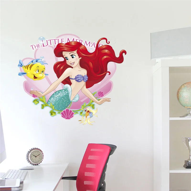 Cartoon Meerjungfrau Ariel Prinzessin Mit Fisch Wand Aufkleber Für Mädchen Zimmer Hause Dekoration