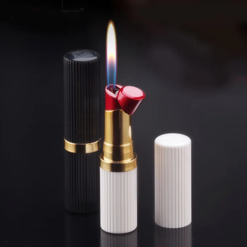 Kreative Neuheit, Flammenfeuerzeuge in Lippenstiftform, nachfüllbar, Butangas-Zigarettenanzünder,
