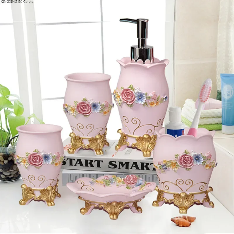 Rot Bad Dekoration Zubehör Zahnpasta Spender Lotion Flasche Zahnbürste Halter Seifenschale Ablage