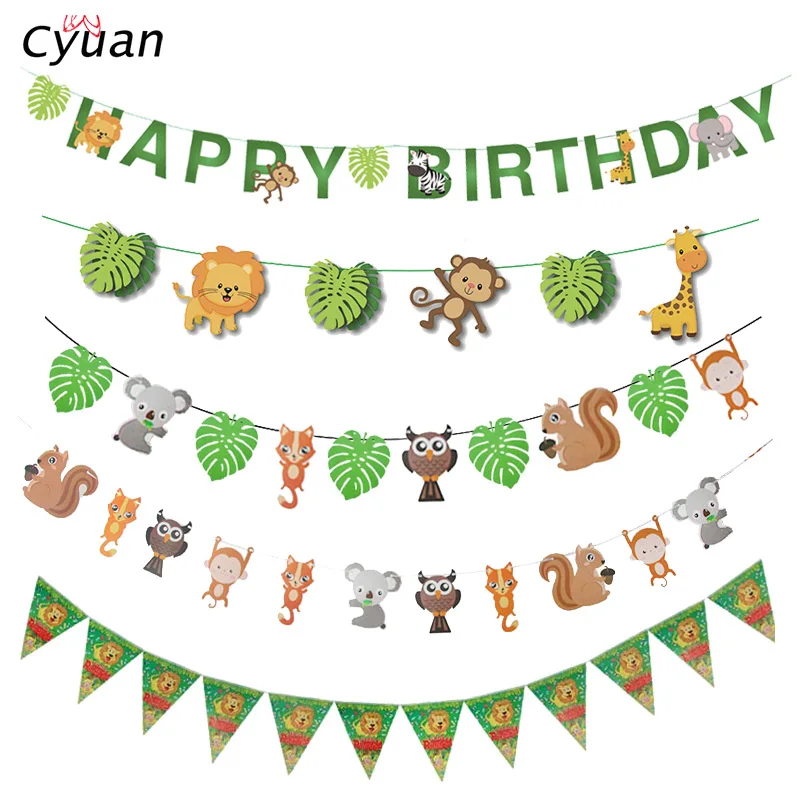 Dschungel Party Tier Papier Banner Wand Hängen Bunting Garland Safari Party 1st Geburtstag