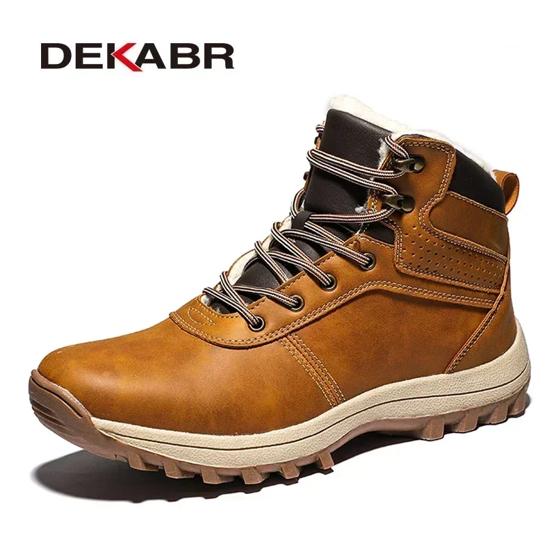 DEKABR Winter Warme Mannen Laarzen Echt Leer Bont Plus Mannen Snowboots Handgemaakte Waterdichte