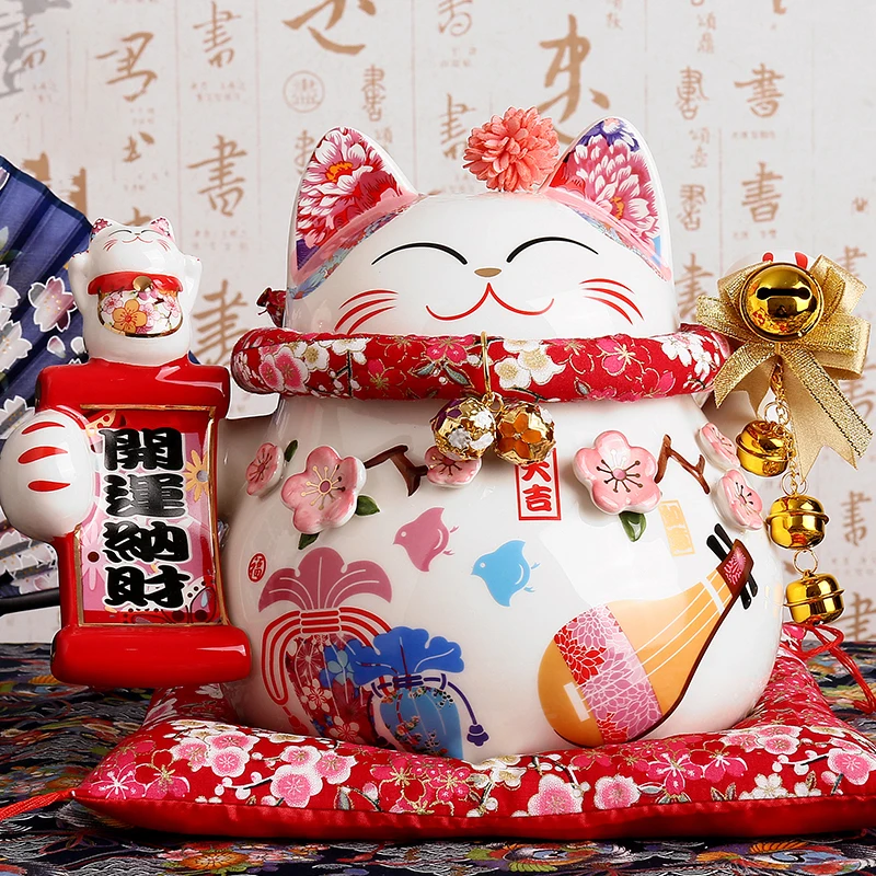 9 Zoll Keramik Glück glückliche Katze Maneki Neko Ornament Home Dekoration Geschenk Feng Shui