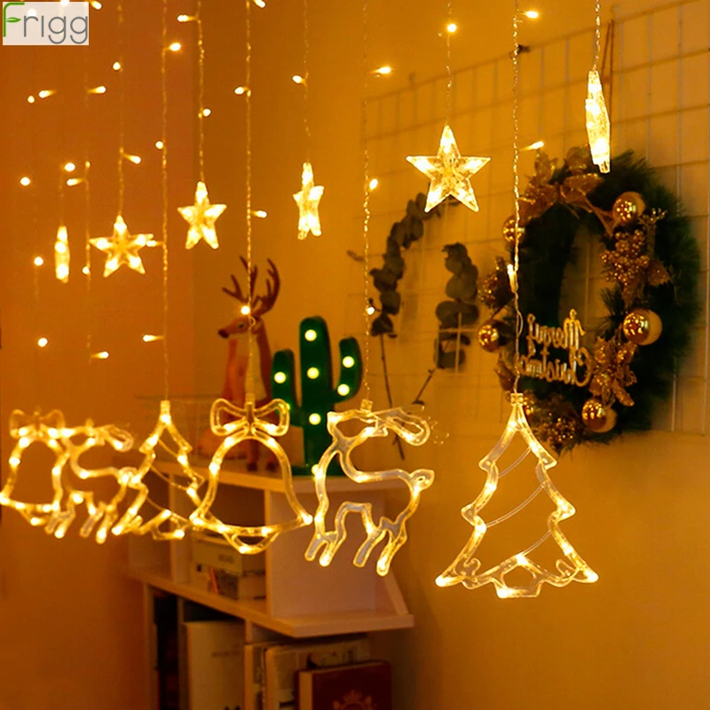Elch Glocke String Licht LED Weihnachten Dekor Für Home Hänge Garland Weihnachten Baum Dekor