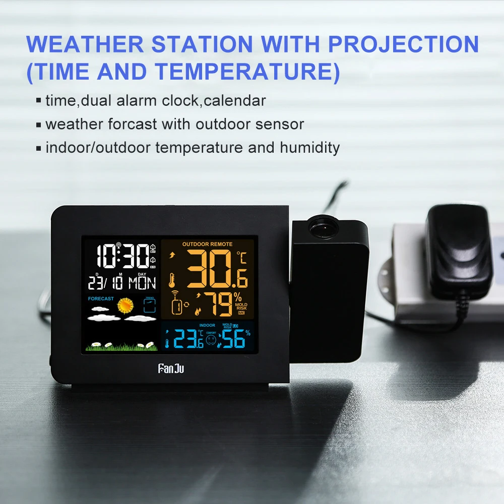 FanJu FJ3391 Wetter Station Mit Projektion | Wetter Monitor | DCF Radio control | Kalender | 7