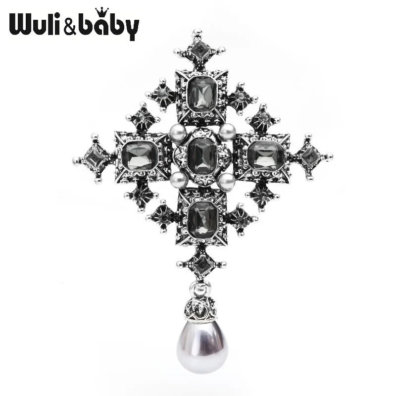 2019 Cross Broches Unisex Vrouwen Vintage Crystal Simualted-Parel Koninklijke Pak Pins Sieraden Gift