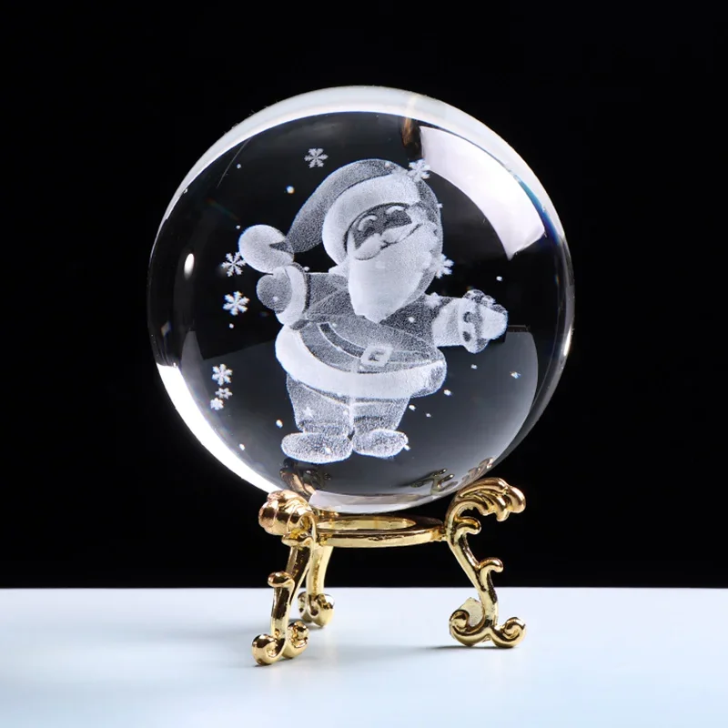 60/80MM 3D Weihnachten Santa orTree Kristall Ball Glas Kugel Kristall Handwerk Für Nizza Geschenk