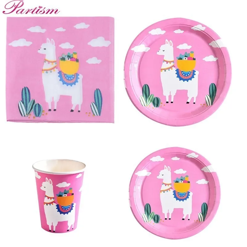 1Set Alpaka Party Einweg Geschirr Cartoon Lama Luftballons Serviette Für Kinder Geburtstag