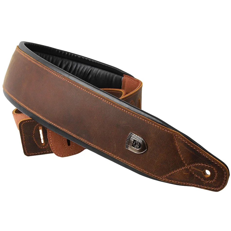 Soldat Top Grain Leder Rindsleder gepolsterter Gitarrengurt für E-Bass verstellbarer Gürtel
