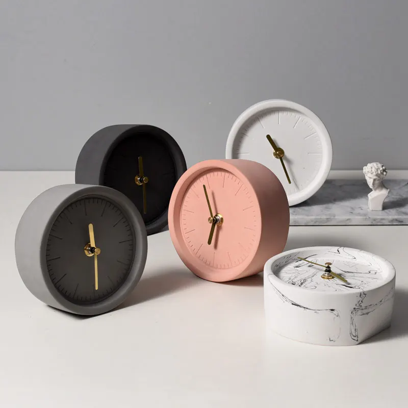 Nordic INS Hause Dekoration Ornamente Zement Schreibtisch Uhr Beton Tisch uhr runde relogio de mesa