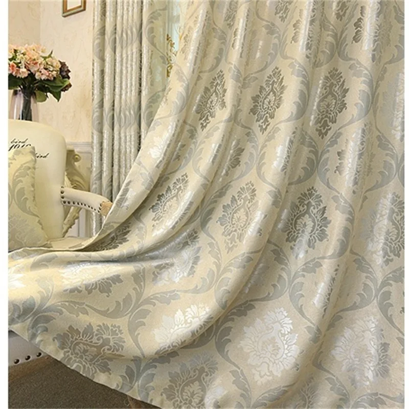 Europäische Luxus-Jacquard-Vorhänge für Wohnzimmer, beige Vorhänge, Fensterpaneel, Stoffvorhang für