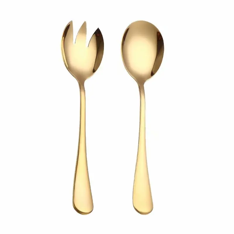 Spklifey Gold Salat Löffel Gabel 2PCS Salat Löffel Edelstahl Besteck Set Portion Löffel Set Bunte