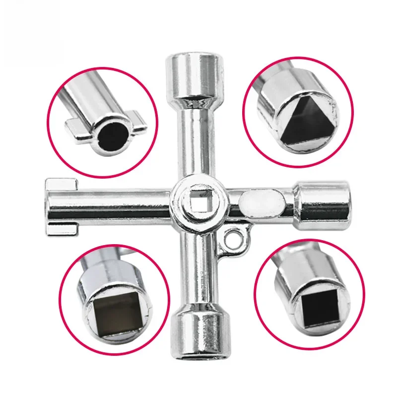 4-Wege-Universal-Kreuz-Dreiecksschlüssel, Schlüssel für Zug, elektrischer Aufzug, Schrank, Ventil, Legierung, Dreieck