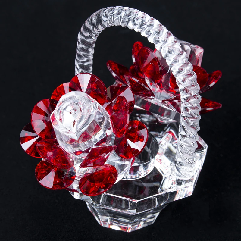 H & D Kristall Rote Rose Blume Korb Figurine Kunst Glas Sammeln Handwerk Geschenk Träume Ornament