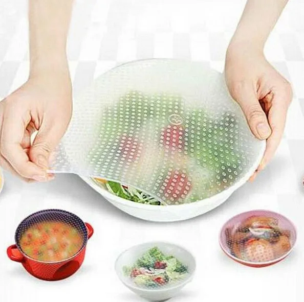 4 Teile/los Reusable Silikon Wrap Dichtung Lebensmittel Frisch Halten Wrap Deckel Abdeckung Stretch