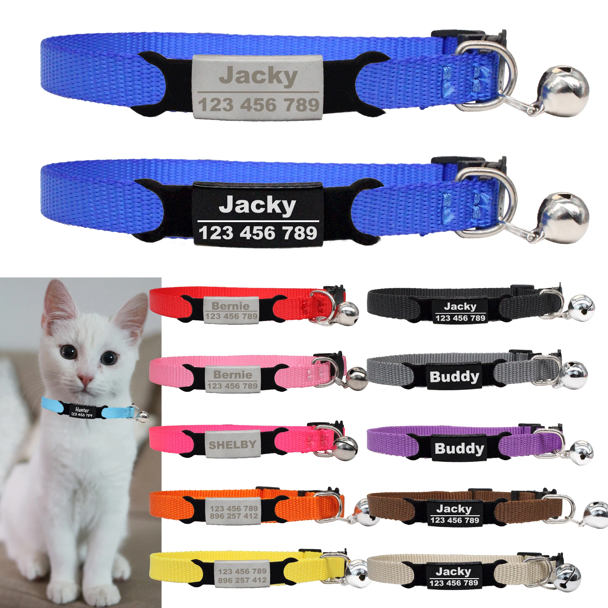 Personalisiertes ID-Tag, Katzenhalsband, Glocke, Gravur, Sicherheit, abtrünniger kleiner Hund,