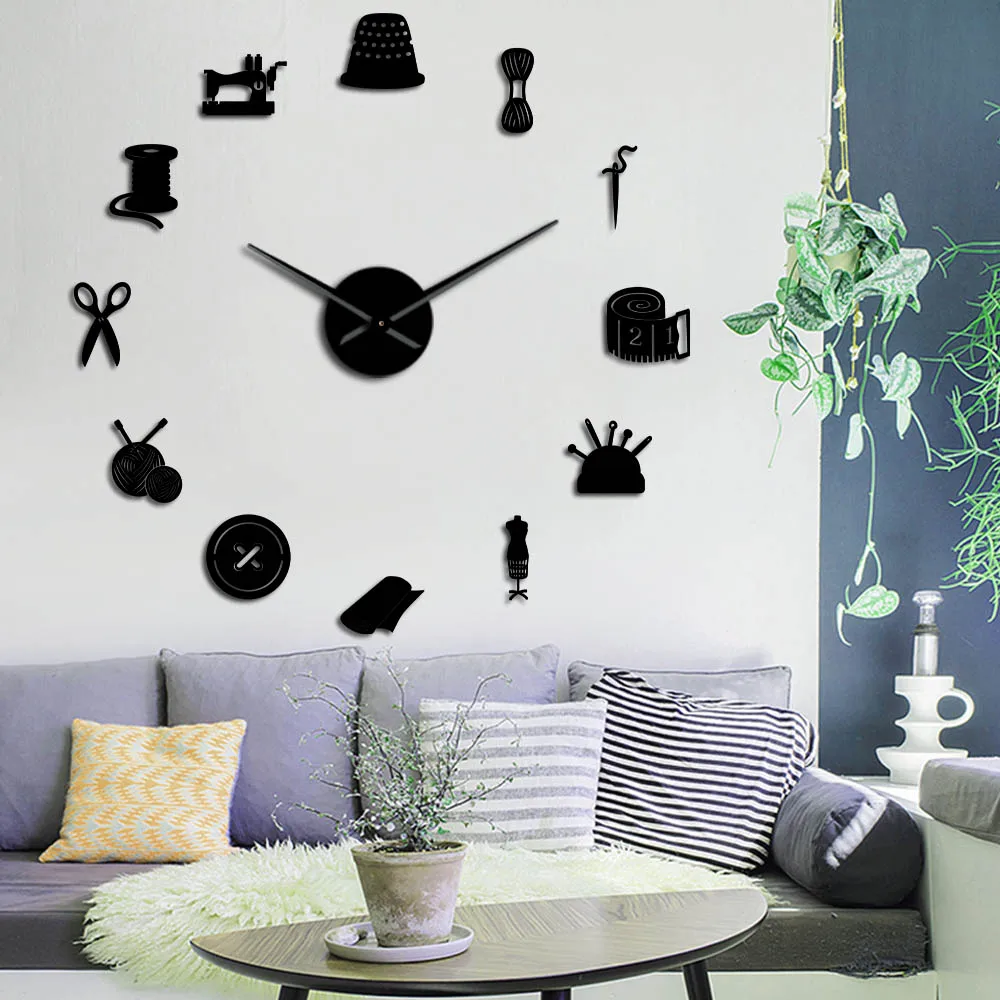 Schneiderei 3d diy riesige stumme Wanduhr Schneiderin Nadel kraft Näherin Schaufenster puppe