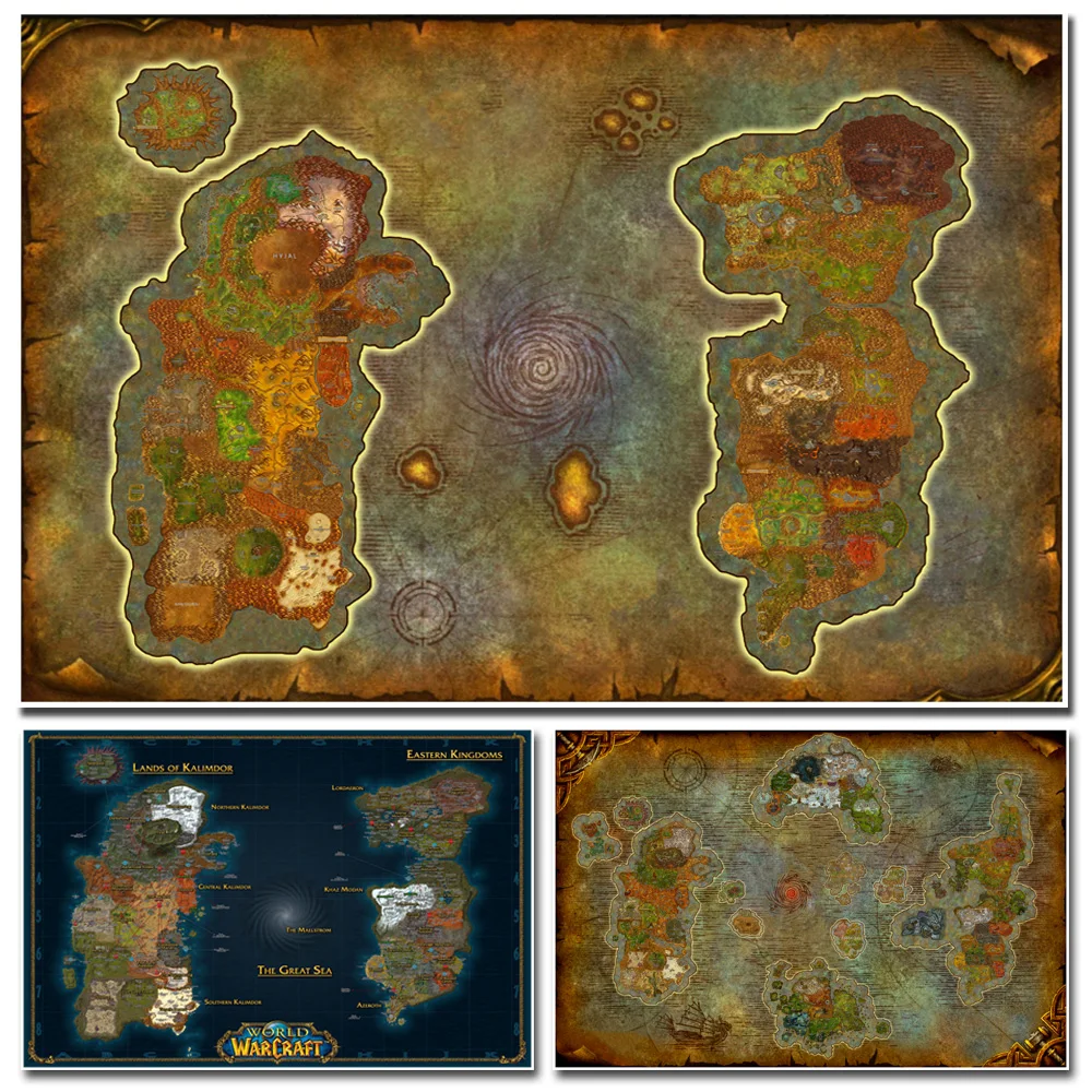 Welt Von Warcraft Karte Poster leinwand malerei Wand Kunst Wand Aufkleber WOW Spiel Poster Weltkarte