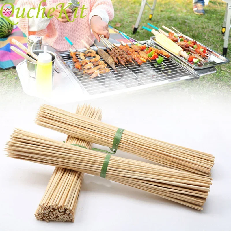 100 stücke 30cm Holz Bambus Grill Spieße BBQ Nadel Stick Einweg BBQ Sticks Für Outdoor Grill Camping