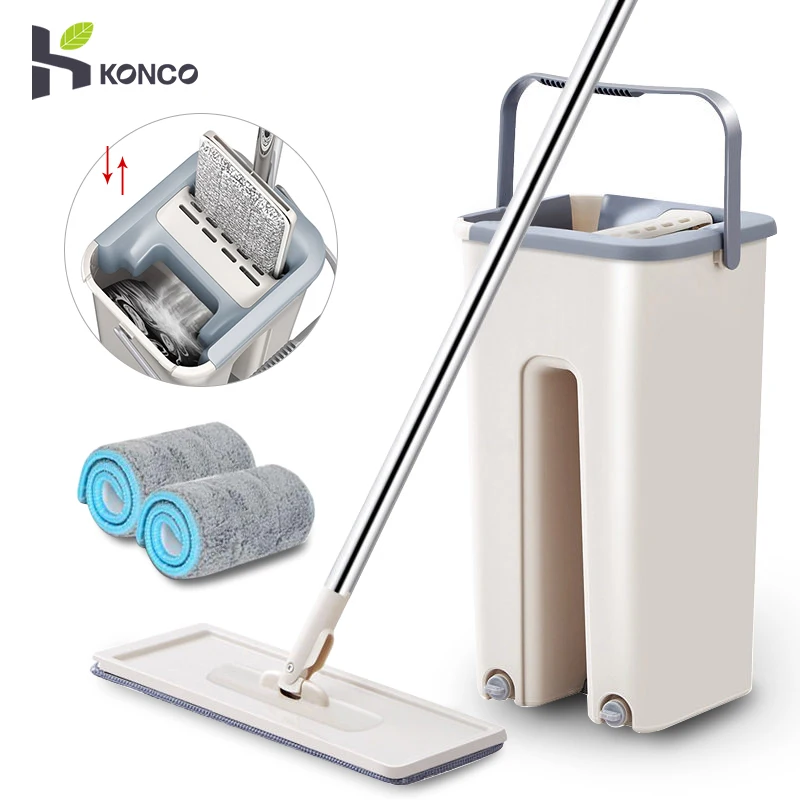 Konco Boden Reinigung Mops 360 Rotierenden Mopp mit Eimer Squeeze Flache Mopp Home Küche Boden
