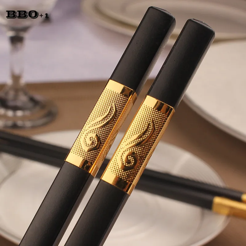 Japanische Stäbchen Koreanische Essstäbchen Schwarz Gold Chinesische Lebensmittel Hacken Stick Platz