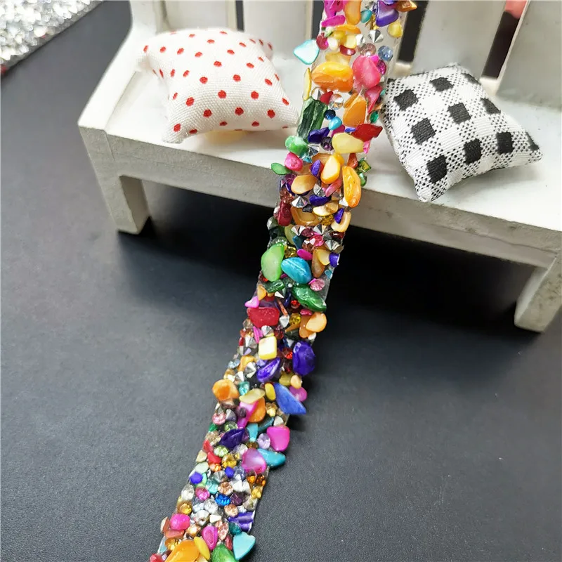 50cm Perlen farbe stein spitze patches eisen auf heißen bohren strass band DIY kleid hochzeit