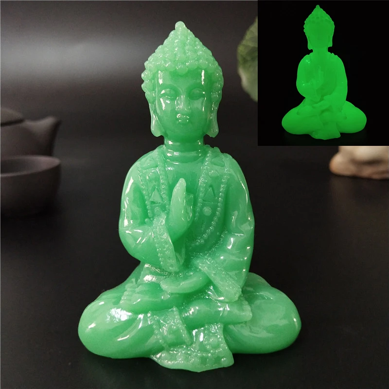 Glowing Meditation Buddha Statue Mann-made Jade Stein Ornament Thai Buddha Skulptur Figuren Leucht