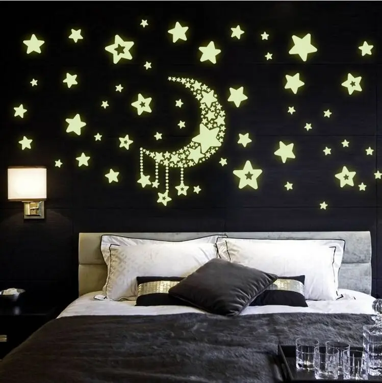 Mond Sterne Fluoreszenz Nachtleuchtende Nacht Glow in Dark Luminous Vinyl Abnehmbare Kindergarten