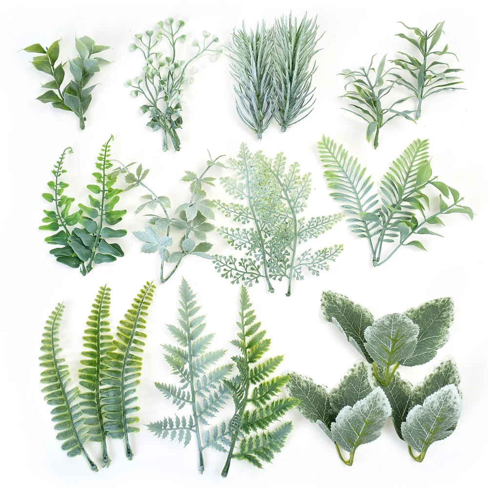 10Pcs Künstliche Grüne Blätter Pflanzen Hochzeit Dekorative Blumen Kränze Weihnachten Dekor für Home
