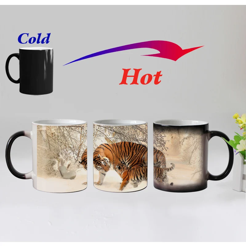 Lustige Neuheit Tiger Keramik Farbwechsel Kaffeetasse, Magische Tee tasse, Hitze empfindliche