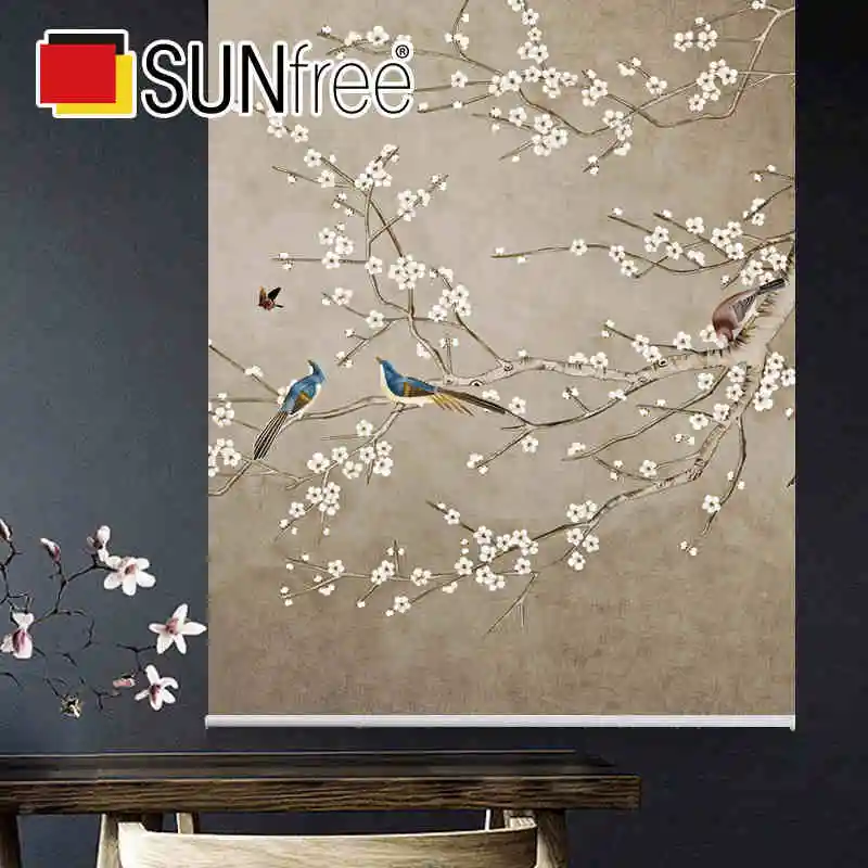 Chinesische klassische stil rollos Lotus blumen Vögel Druck Blackout und tageslicht Fenster