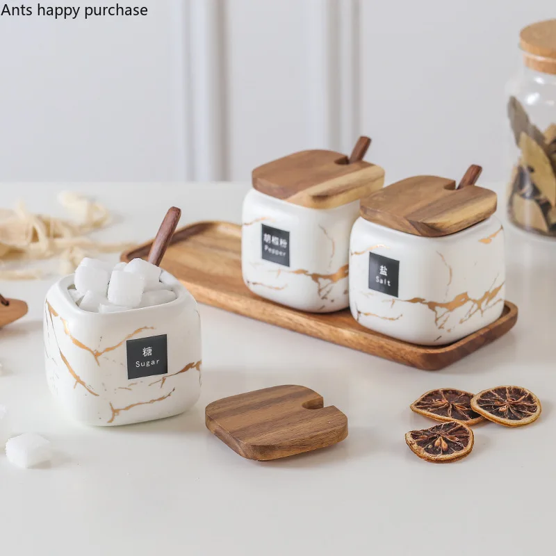 Nordic Kreative keramik gold Marmor Gewürz tank set Peeling Home küche Salz shaker Lagerung