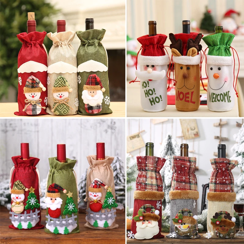Weihnachts-Weinflaschen-Abdeckung, Weihnachtsmann, Weinflaschen-Tasche, Weihnachtsdekoration für