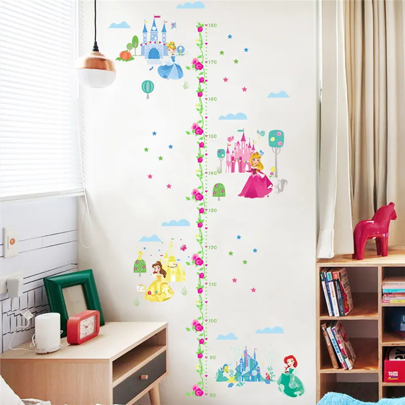 Cartoon Prinzessin Schloss Höhe Messen Wand Aufkleber Für Kinder Zimmer 3d vivid Blume Schmetterling