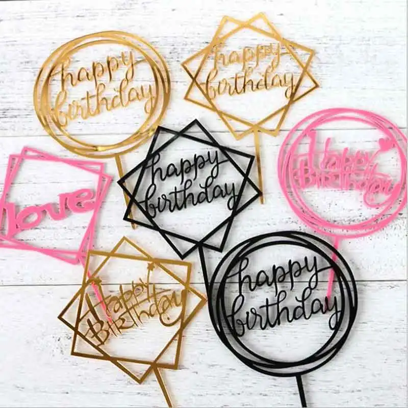 Glücklich geburtstag kuchen topper Liefert Acryl Backen kuchen Einfügen Decor Cupcake hochzeit