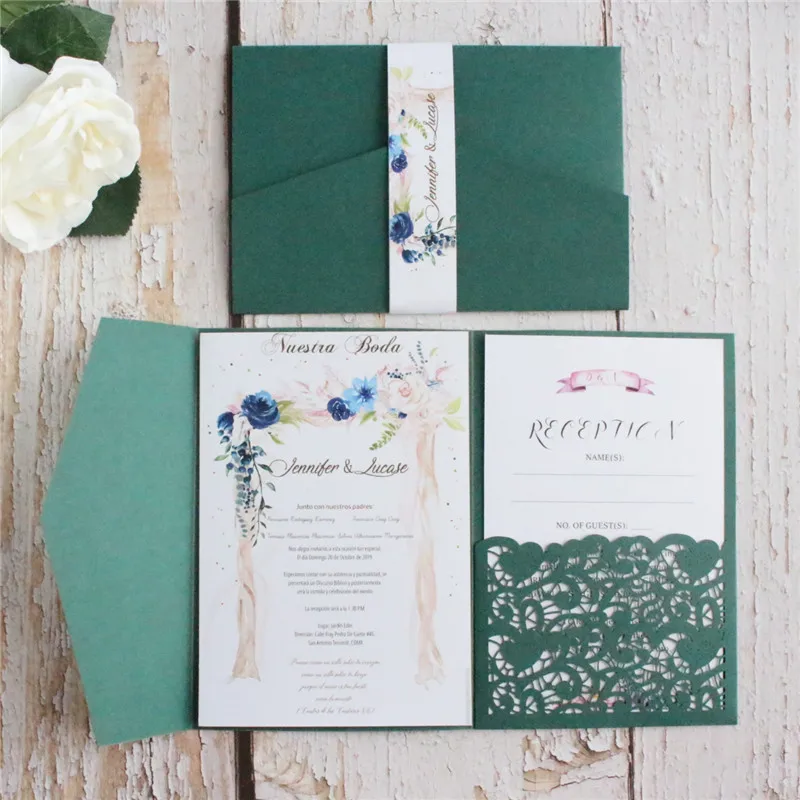 Hochzeit Einladung Karten Mit Umschläge Personalisierte Lädt Druck Blau Burgund Grün 50 stücke