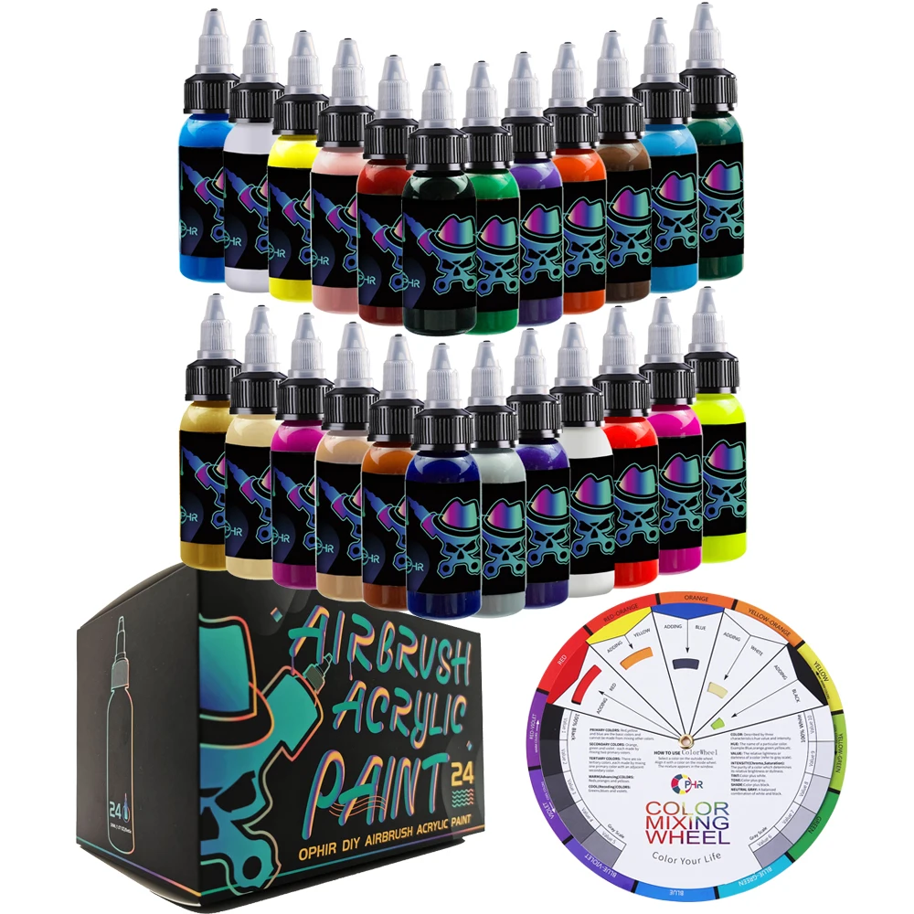 OPHIR Airbrush Acryl Farbe DIY Tinte für Modell Schuhe Leder Malerei Nail art 24 Farben Airbrush DIY