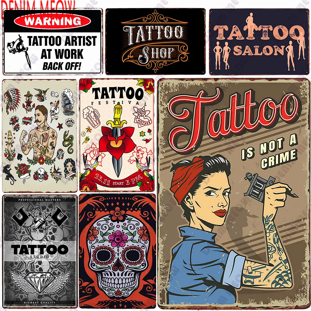 Klassisches Tattoo Studio Metall Blechschild, Vintage Wandkunst Malerei Plakette, Tattoo Shop Antike