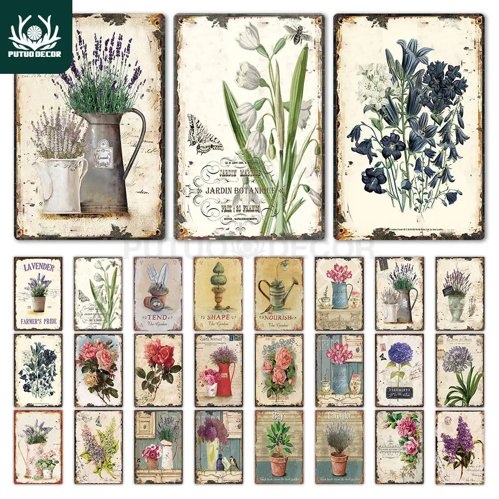 Blume Vintage Zinn Zeichen Wohnkultur Retro Metall Zeichen Shabby Chic Wand dekoration für Küche